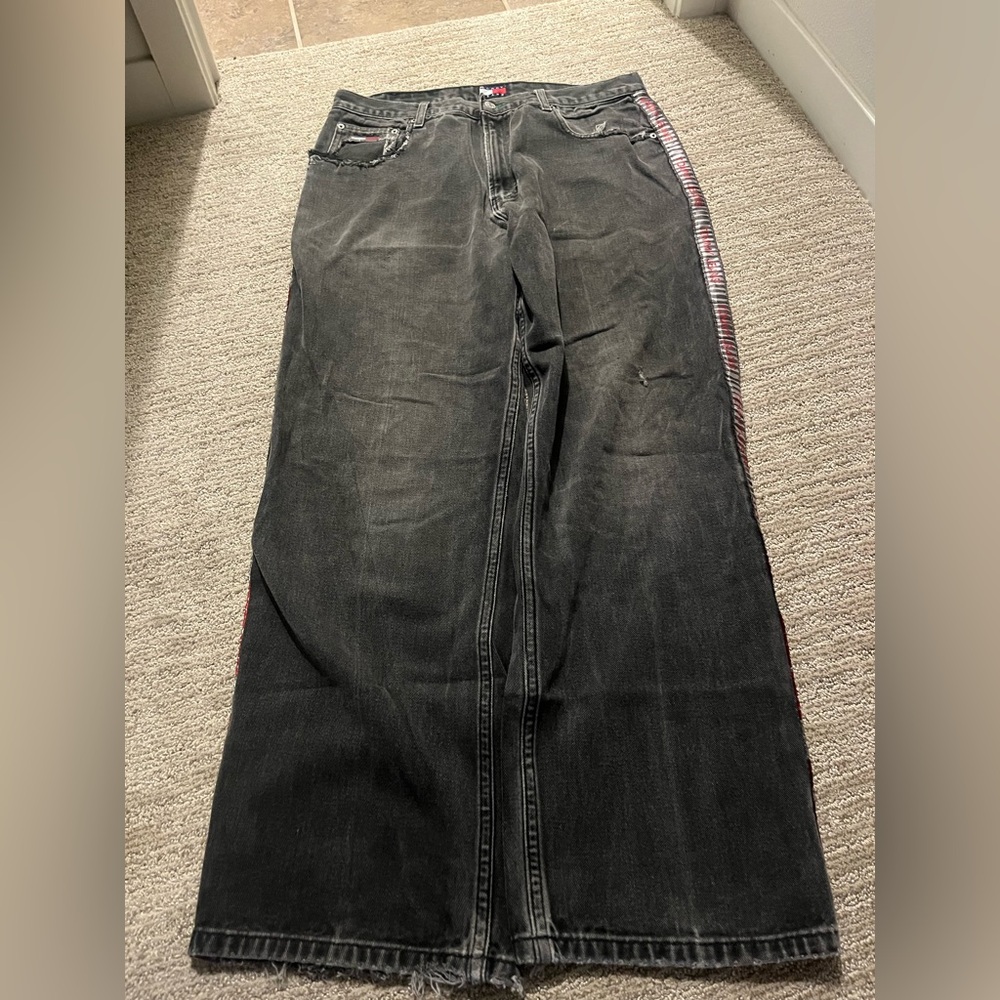 Tommy Hilfiger Gray Denim Jeans with Red and White Accents
